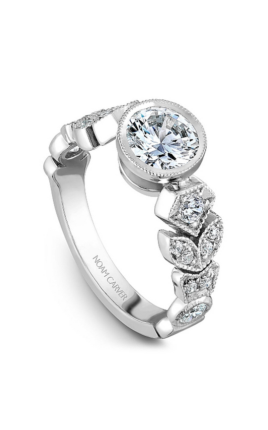 14K White Gold Floral Round Engagement Ring