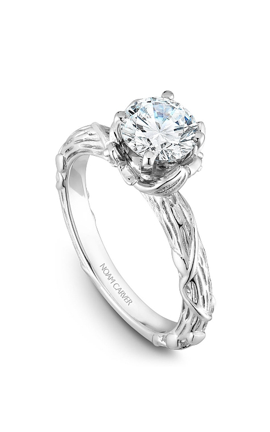 14K White Gold Floral Solitaire Round Engagement Ring