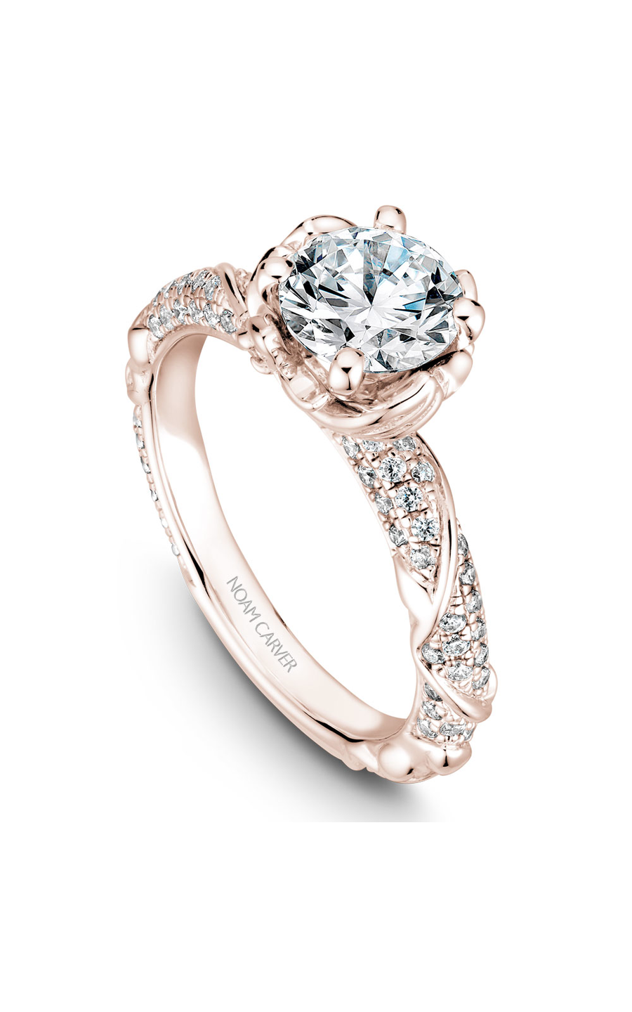 14K Rose Gold Floral Sidestone Round Engagement Ring
