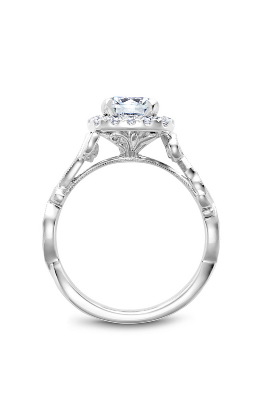 14K White Gold Floral Halo Round Engagement Ring