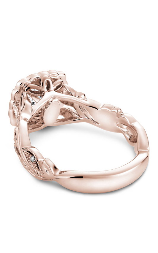 14K Rose Gold Floral Halo Round Engagement Ring