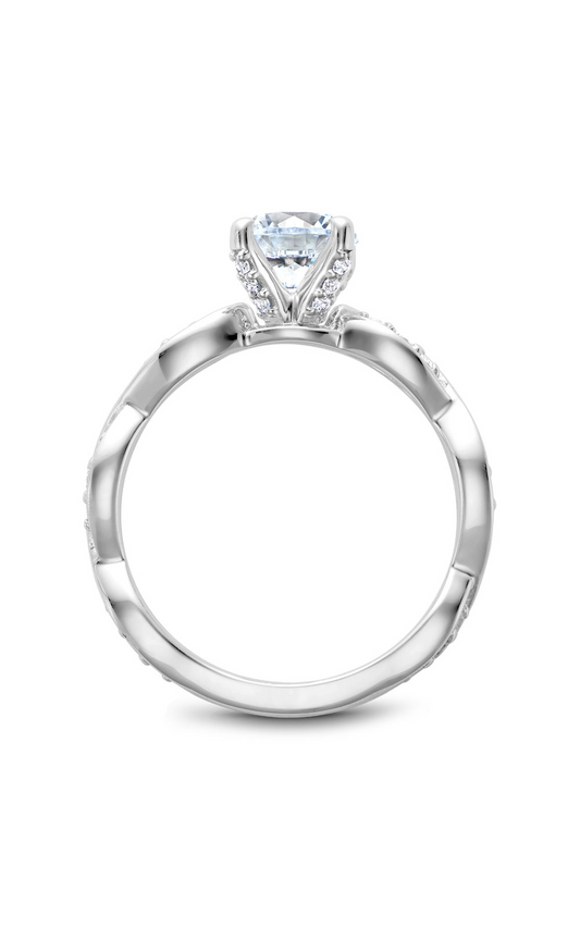 14K White Gold Floral Round Engagement Ring