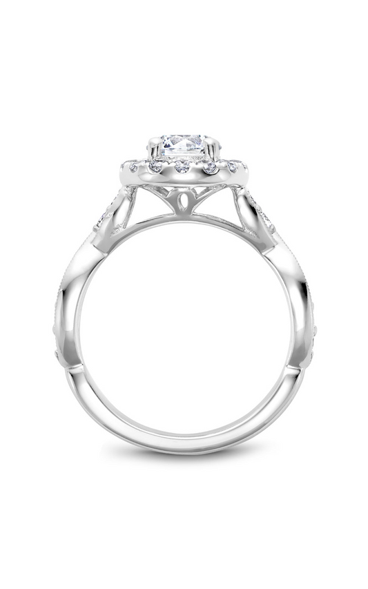 14K White Gold Floral Round Engagement Ring