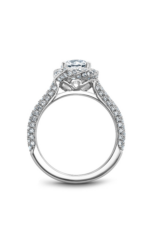 14K White Gold Floral Round Engagement Ring