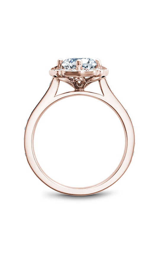 14K Rose Gold Floral Halo Round Engagement Ring