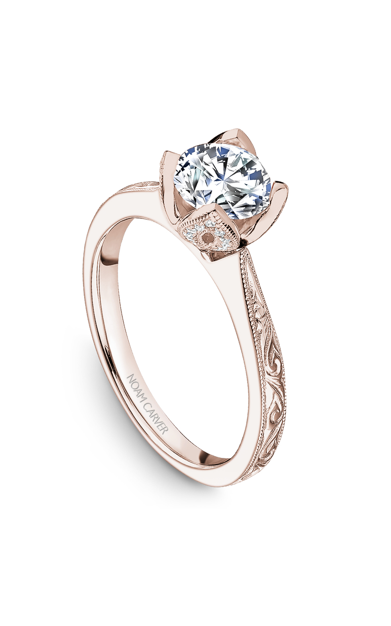 14K Rose Gold Floral Solitaire Round Engagement Ring