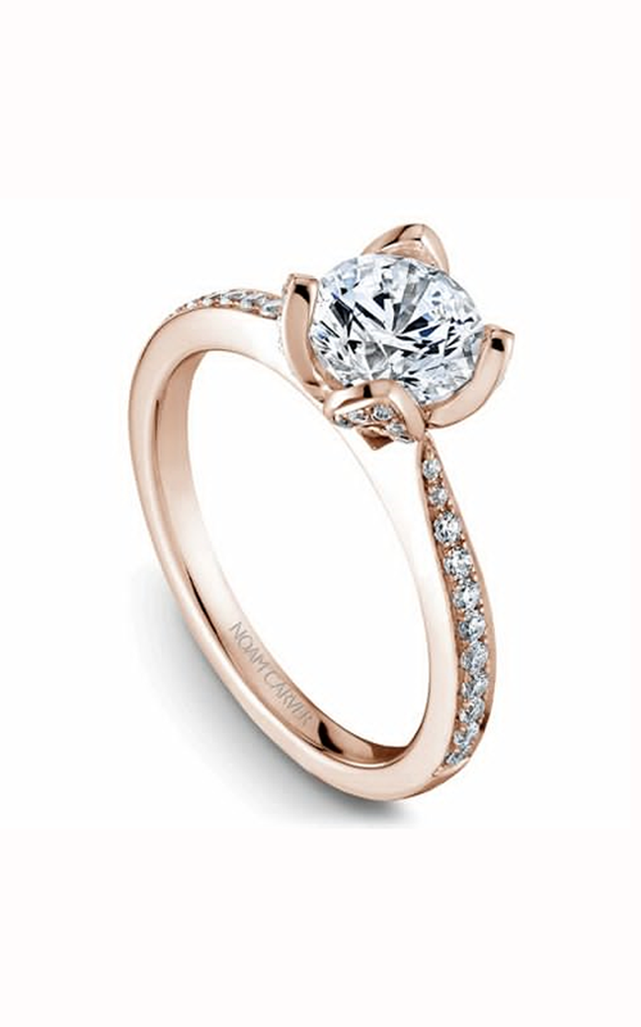 14K Rose Gold Floral Sidestone Round Engagement Ring
