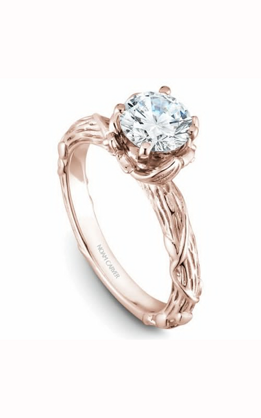 14K Rose Gold Floral Solitaire Round Engagement Ring