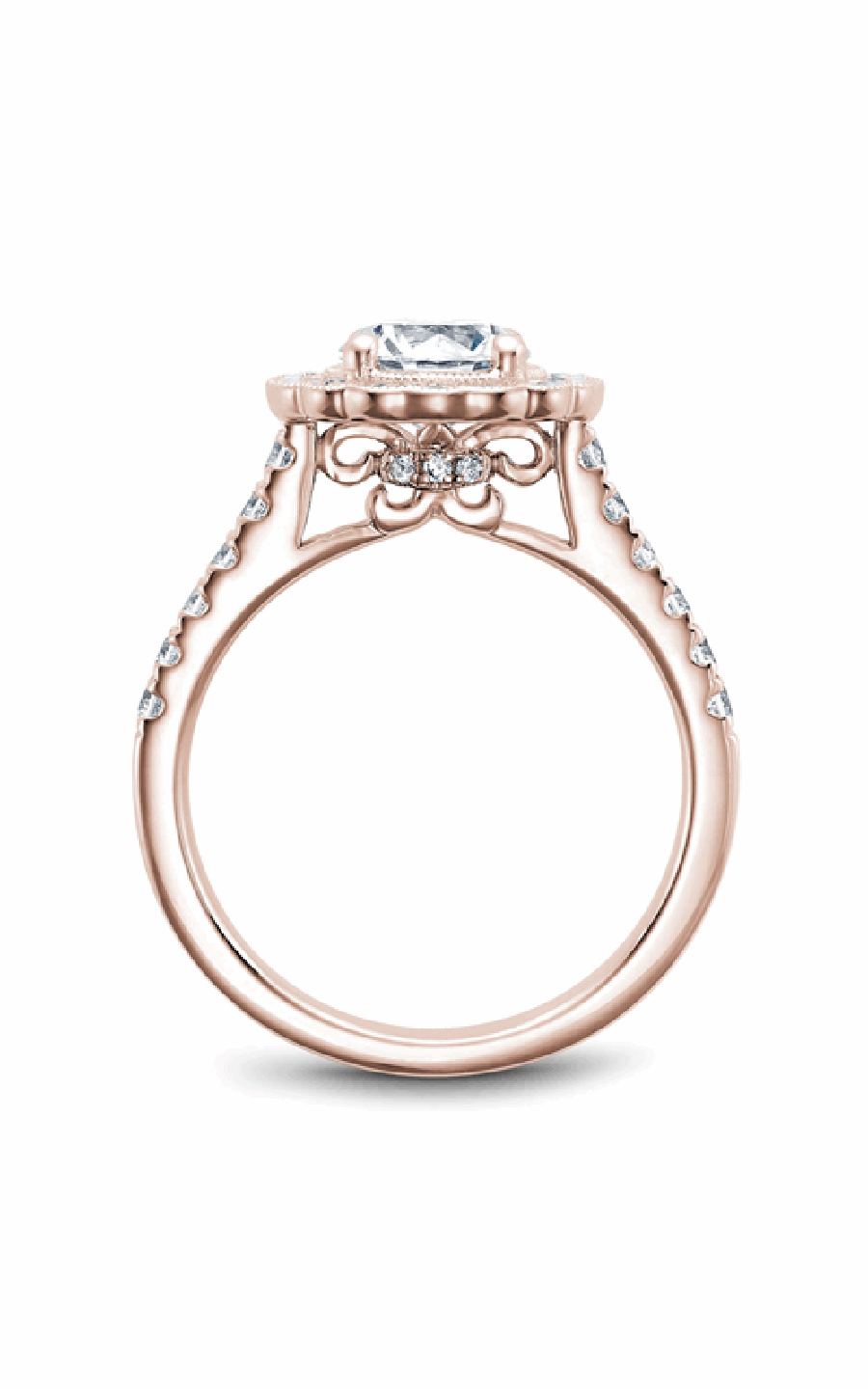 14K Rose Gold Floral Halo Round Engagement Ring