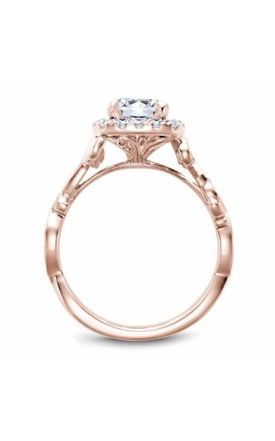 14K Rose Gold Floral Halo Round Engagement Ring