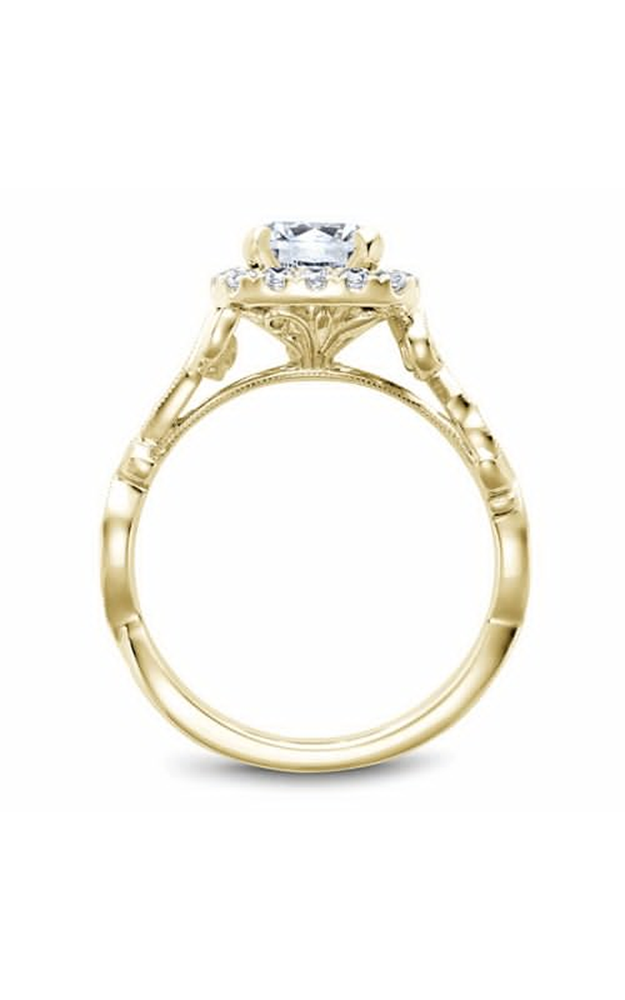 14K Yellow Gold Floral Halo Round Engagement Ring