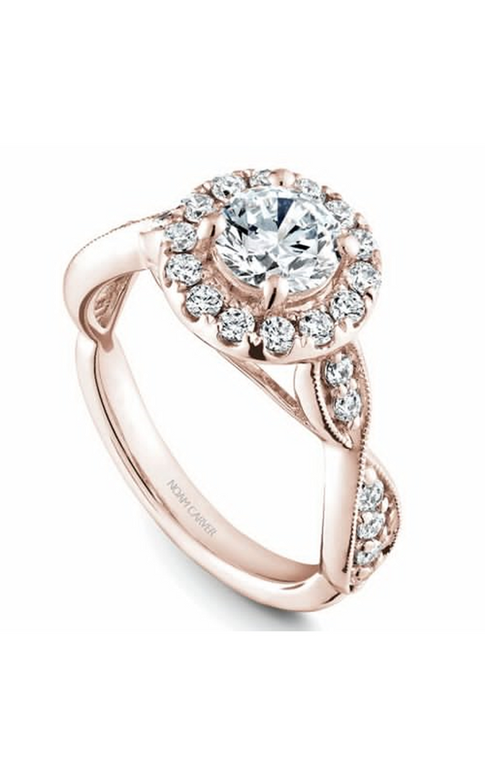 14K Rose Gold Floral Halo Round Engagement Ring