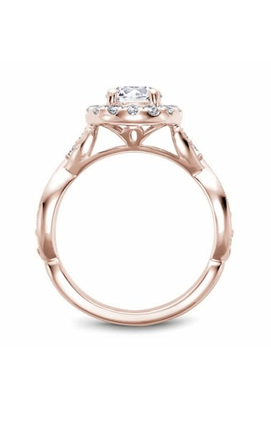 14K Rose Gold Floral Halo Round Engagement Ring