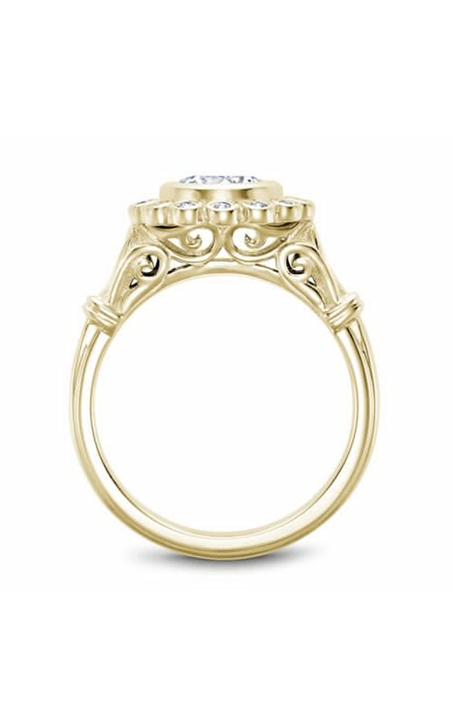 14K Yellow Gold Floral Halo Round Engagement Ring