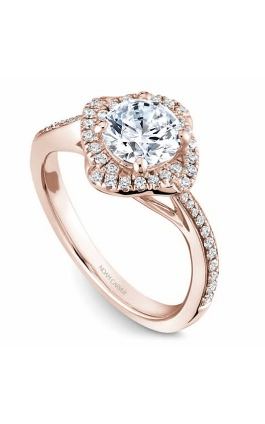 14K Rose Gold Floral Halo Round Engagement Ring