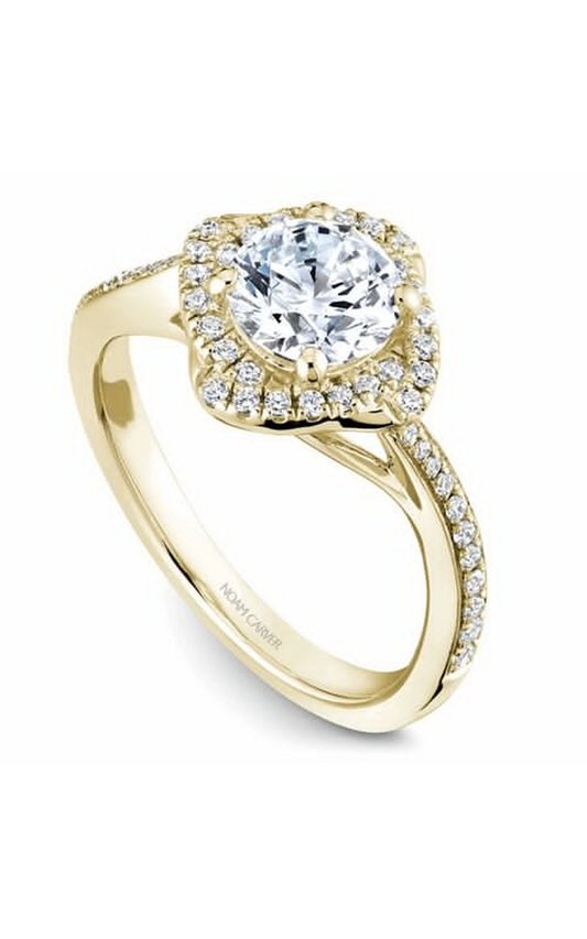 14K Yellow Gold Floral Halo Round Engagement Ring