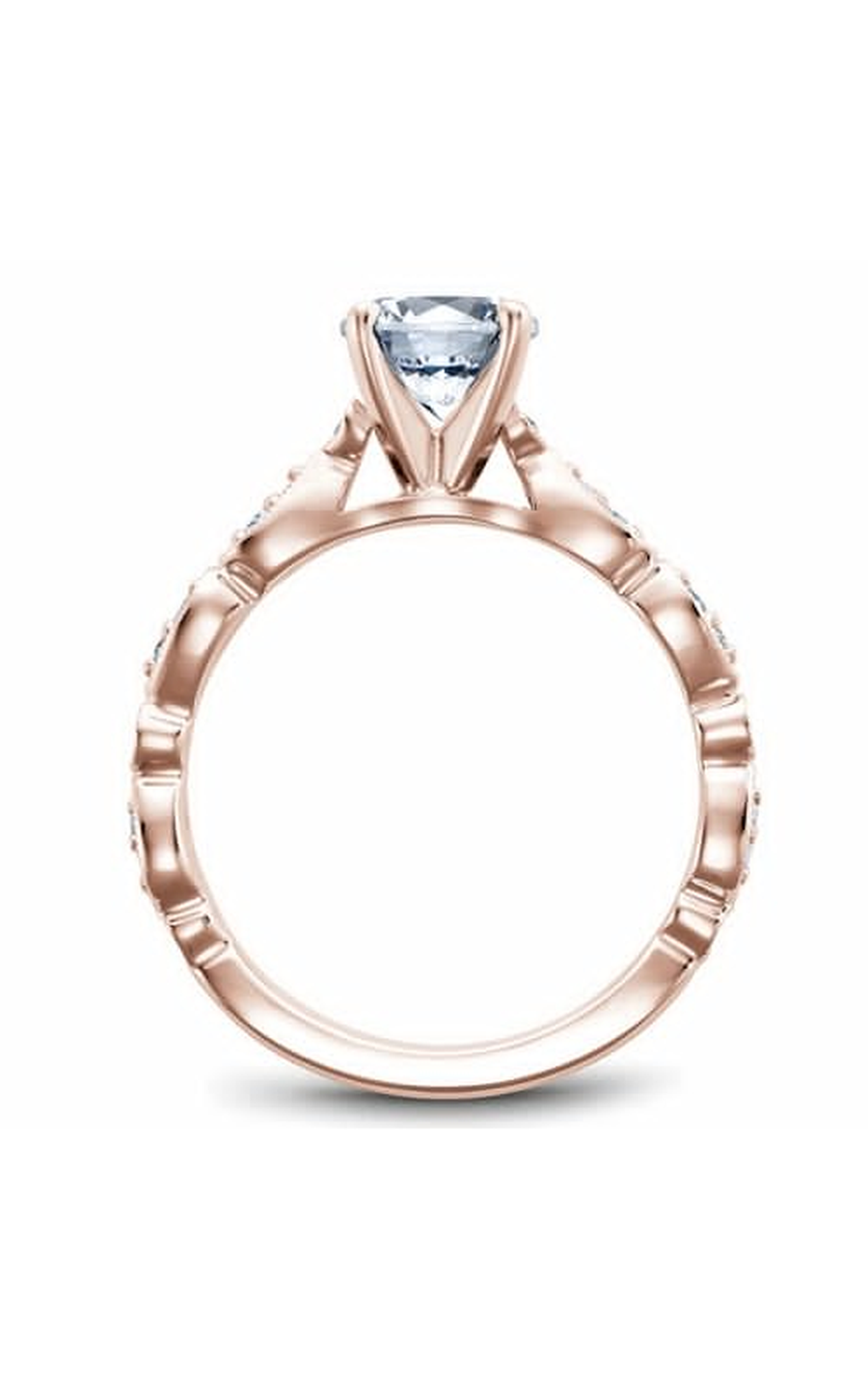14K Rose Gold Floral Sidestone Round Engagement Ring