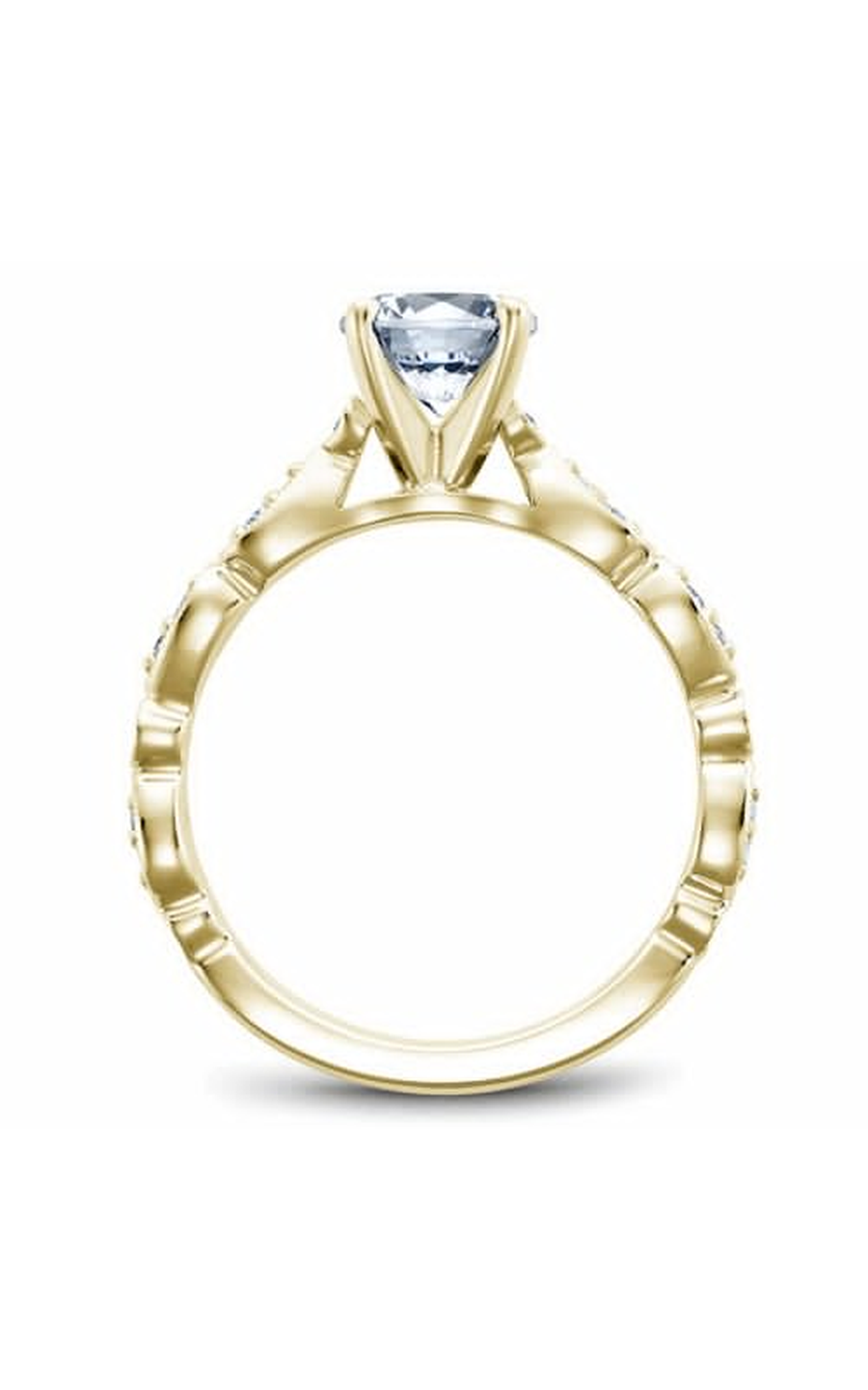 14K Yellow Gold Floral Sidestone Round Engagement Ring