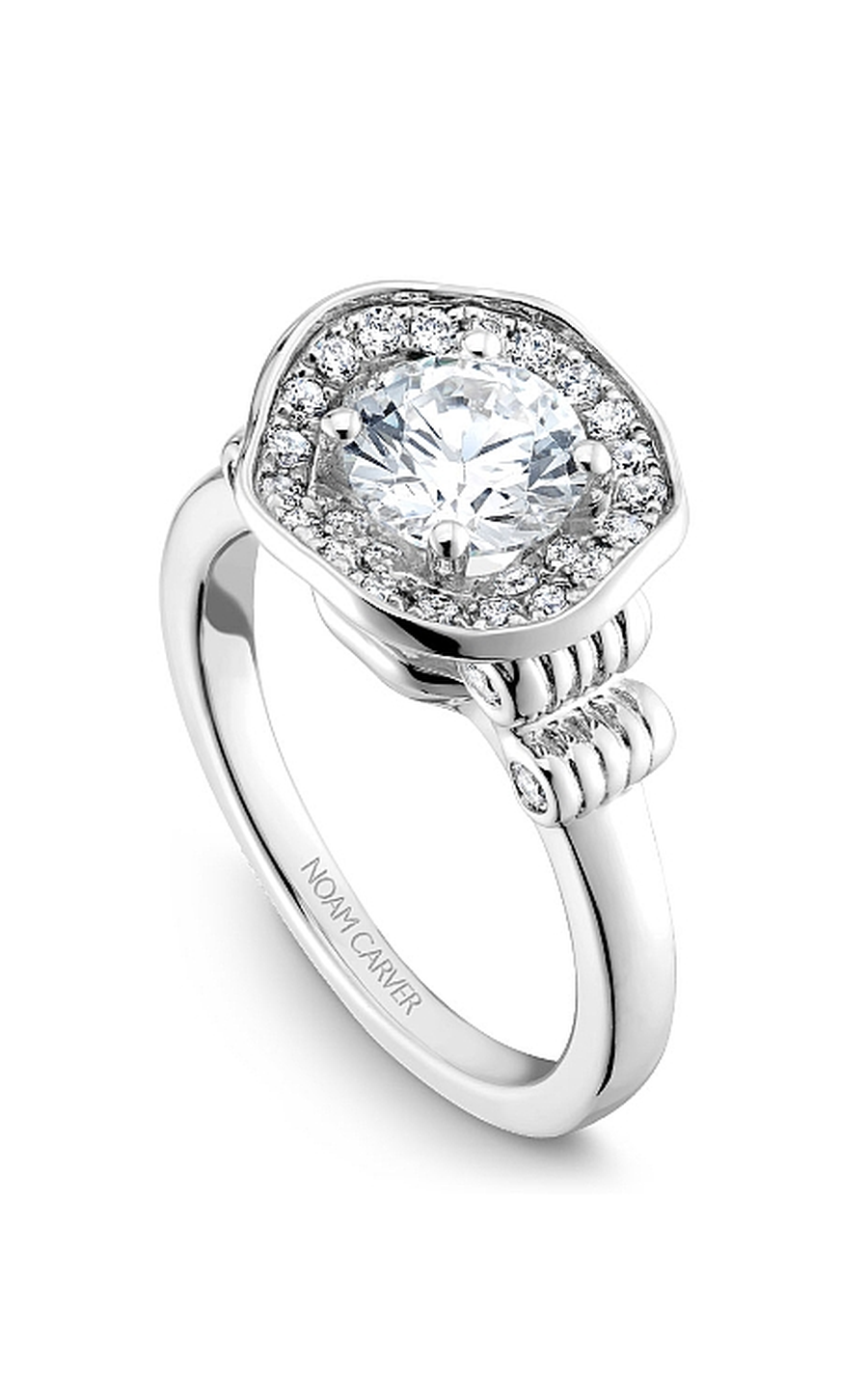 18K White Gold Floral Halo Round Engagement Ring