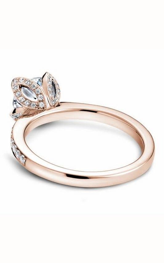 18K Rose Gold Floral Sidestone Round Engagement Ring