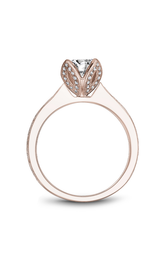 18K Rose Gold Floral Solitaire Round Engagement Ring