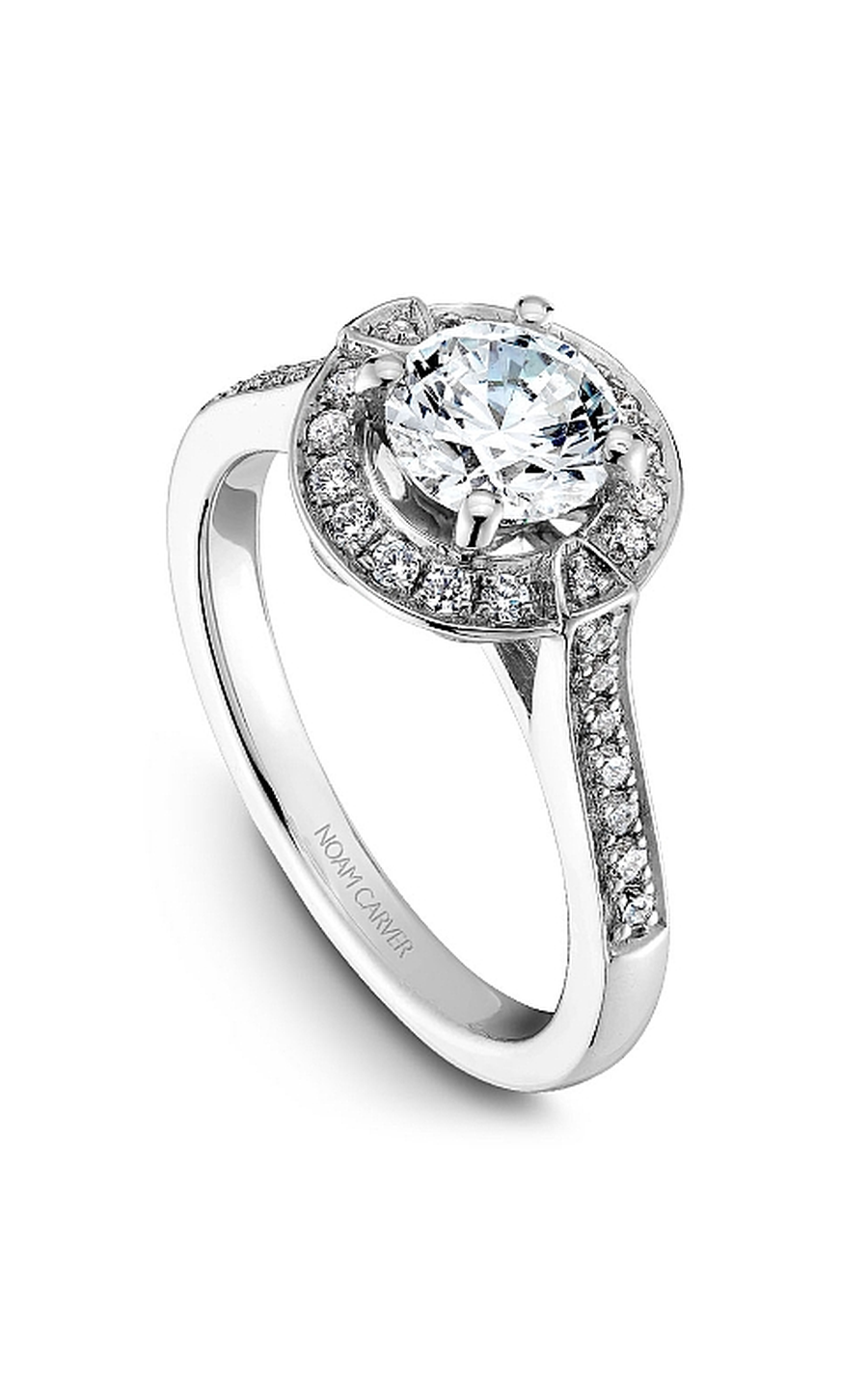 18K White Gold Floral Halo Round Engagement Ring