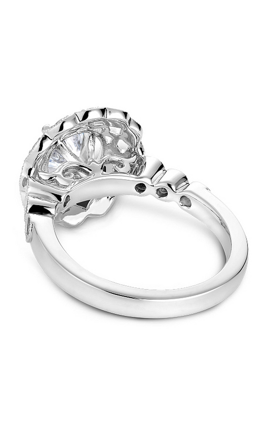 18K White Gold Floral Halo Round Engagement Ring