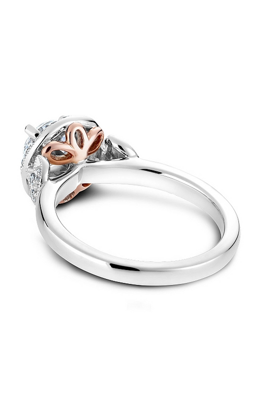 18K White Gold Floral Halo Round Engagement Ring