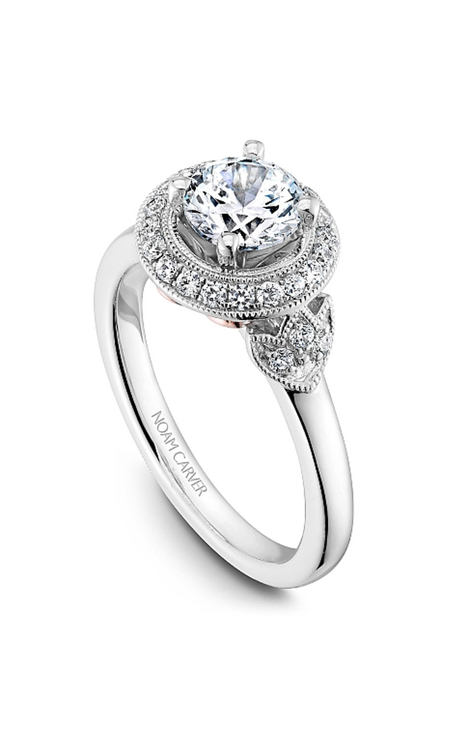 18K White Gold Floral Halo Round Engagement Ring
