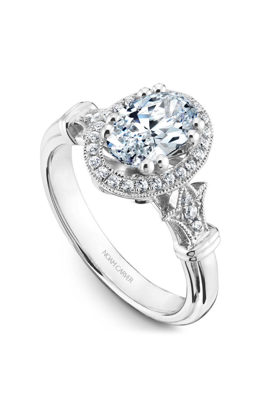 18K Rose Gold and 18K White Gold Floral Halo Oval Engagement Ring