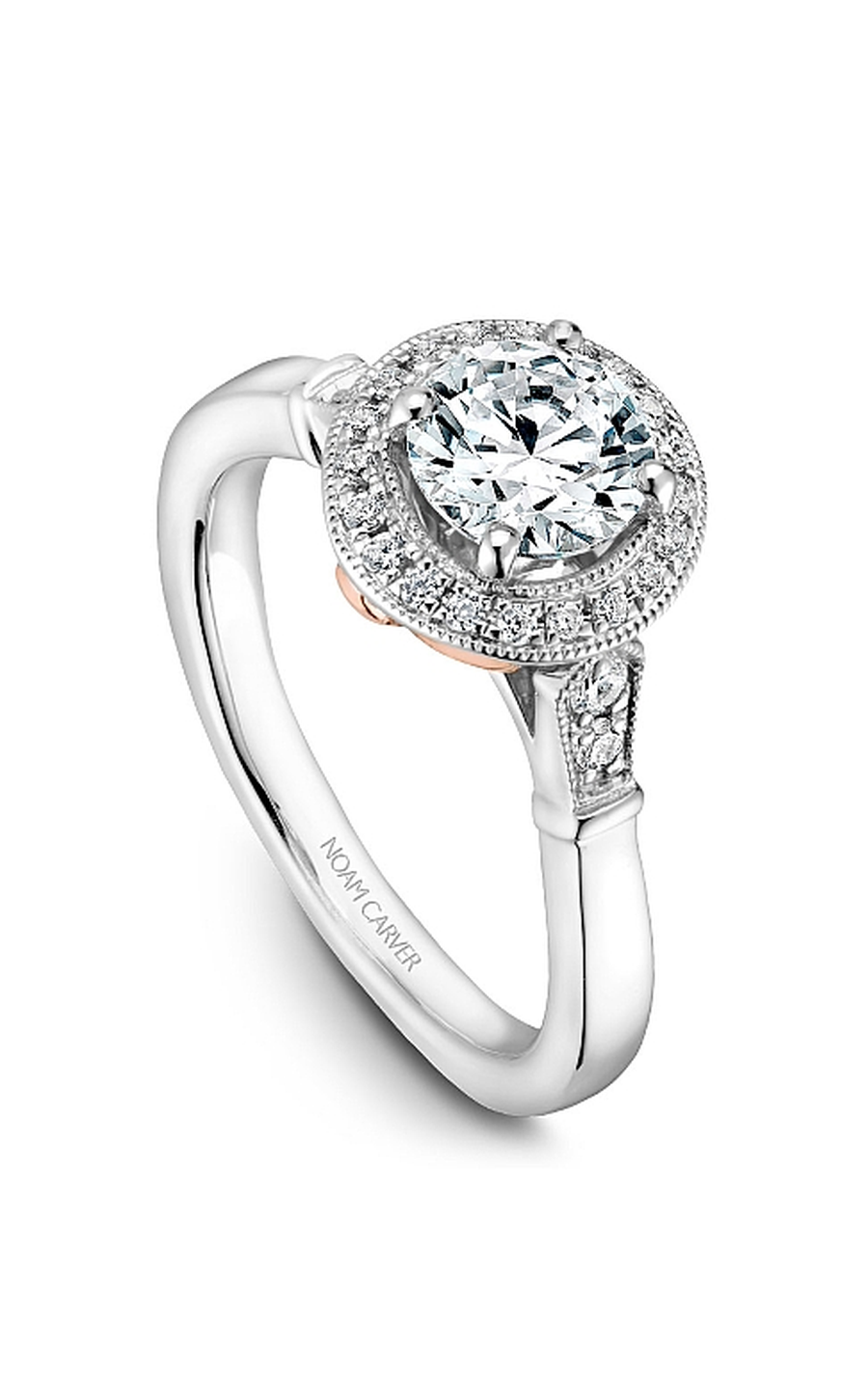 18K White Gold Floral Halo Round Engagement Ring