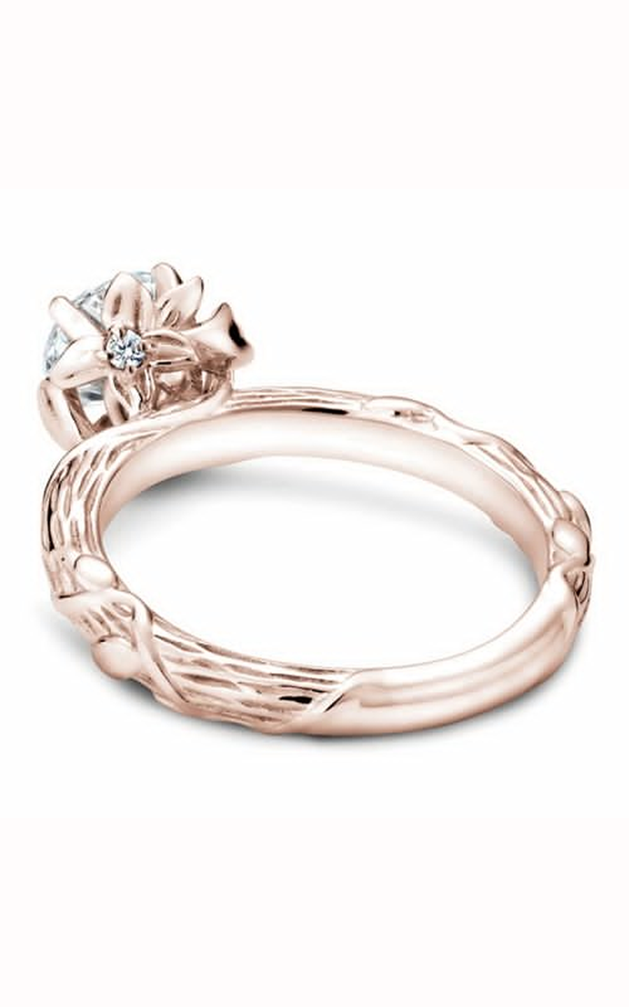 18K Rose Gold Floral Solitaire Round Engagement Ring
