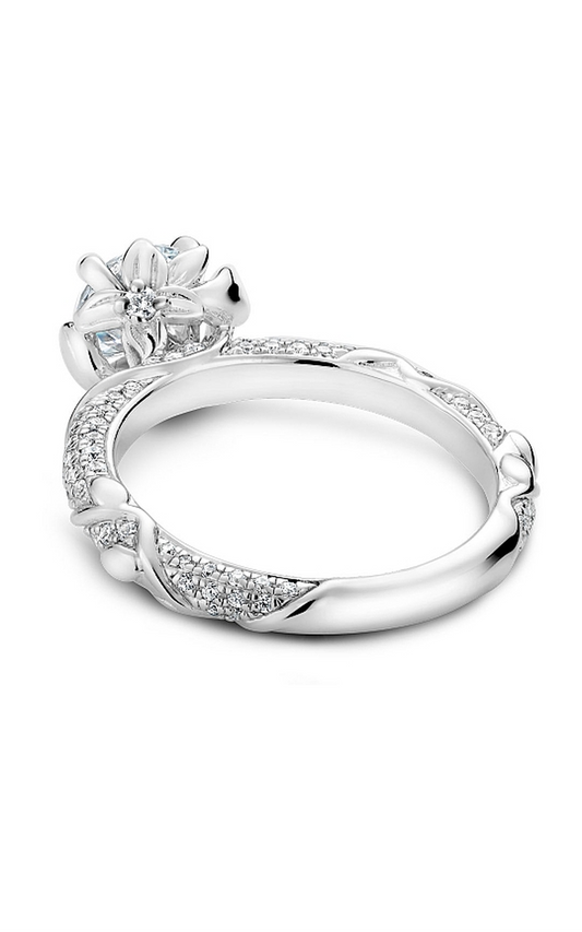 18K White Gold Floral Sidestone Round Engagement Ring