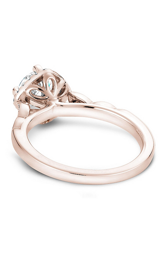 18K Rose Gold Floral Halo Round Engagement Ring