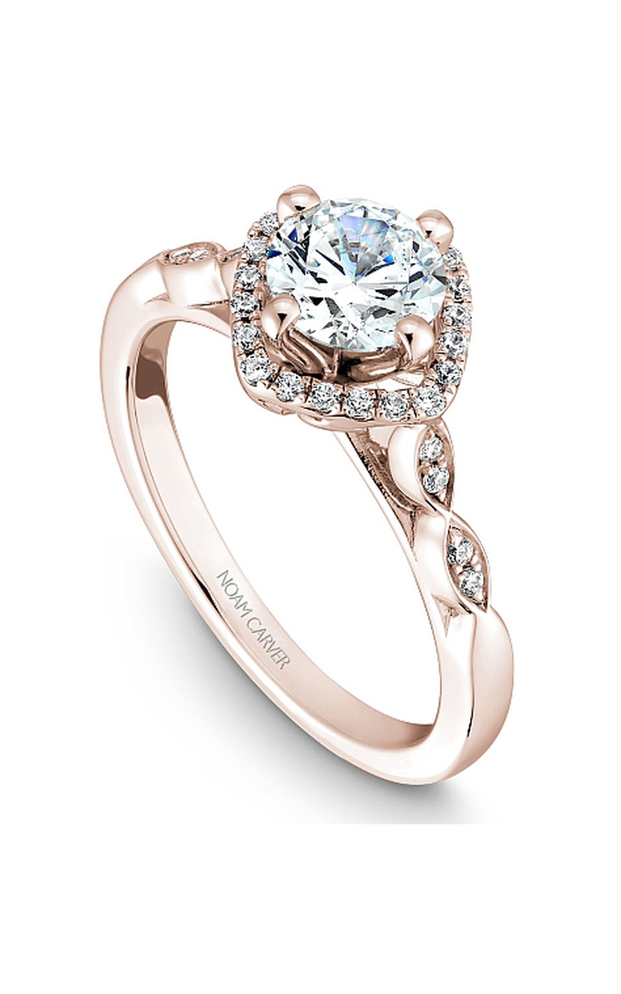 18K Rose Gold Floral Halo Round Engagement Ring