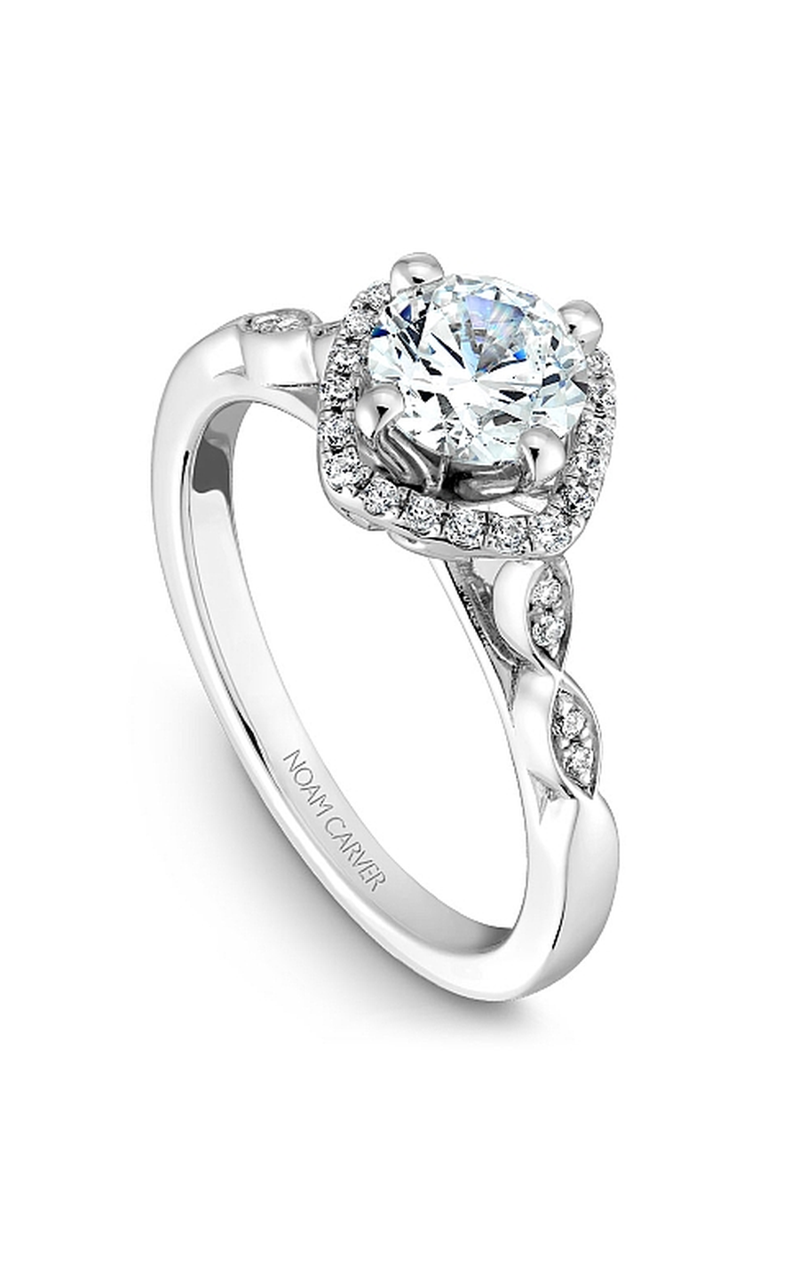 18K White Gold Floral Halo Round Engagement Ring