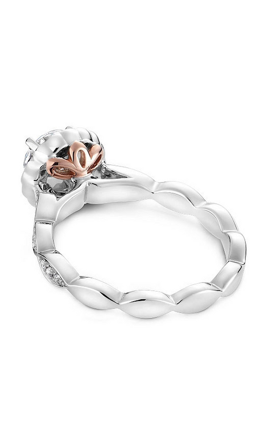 18K Rose Gold and 18K White Gold Floral Halo Round Engagement Ring