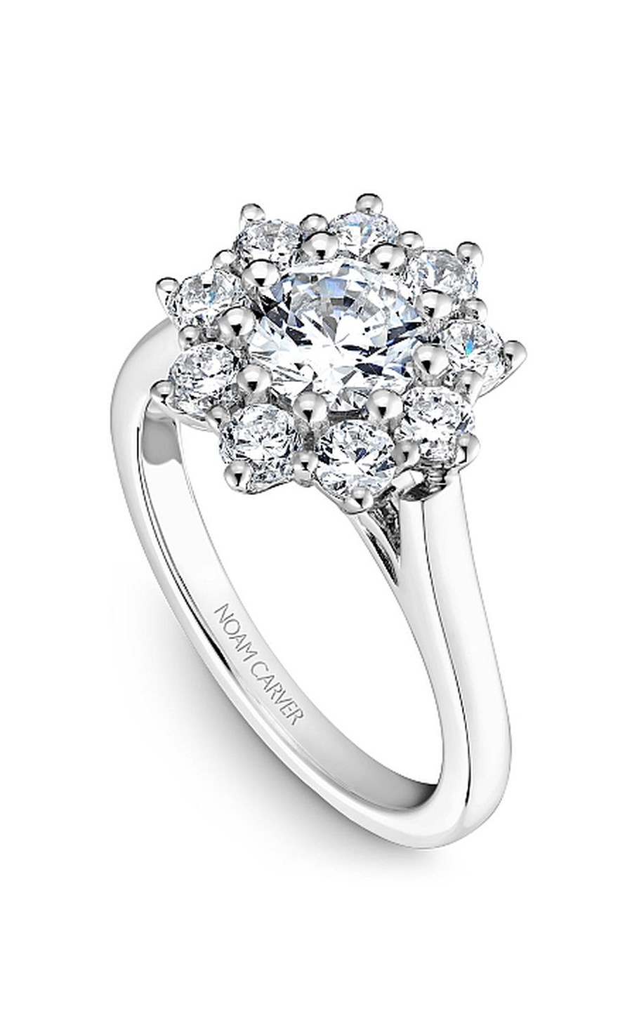 18K White Gold Floral Halo Round Engagement Ring