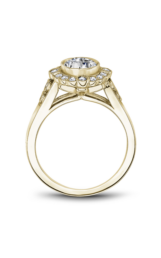 18K Yellow Gold Floral Halo Round Engagement Ring