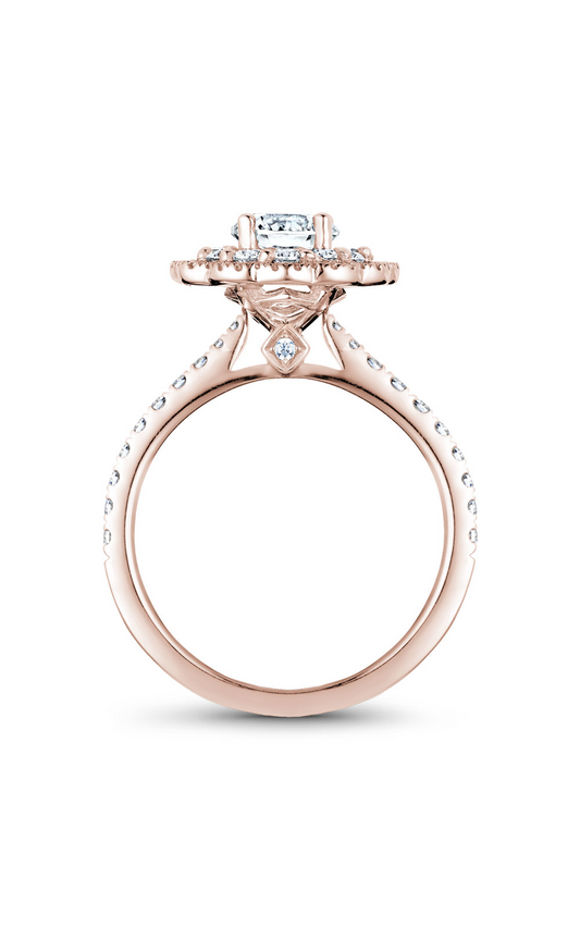 18K Rose Gold Floral Halo Round Engagement Ring