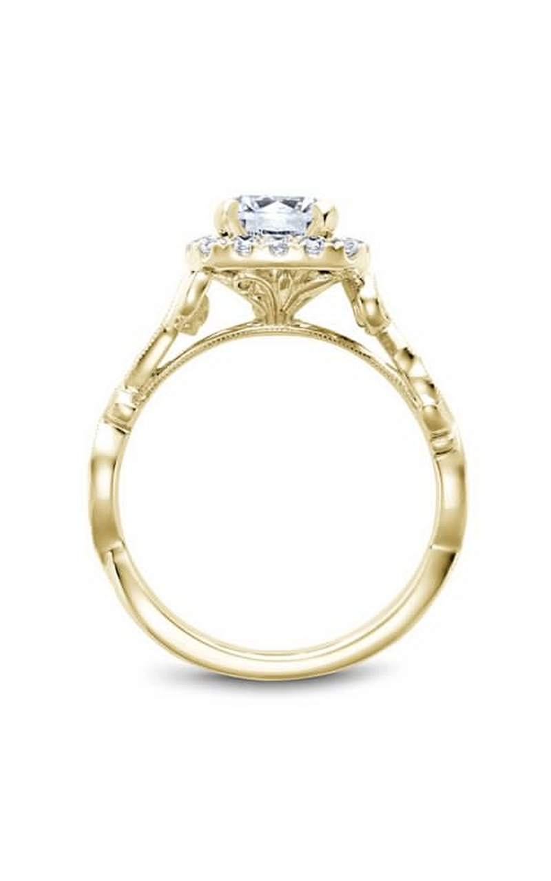18K Yellow Gold Floral Halo Round Engagement Ring