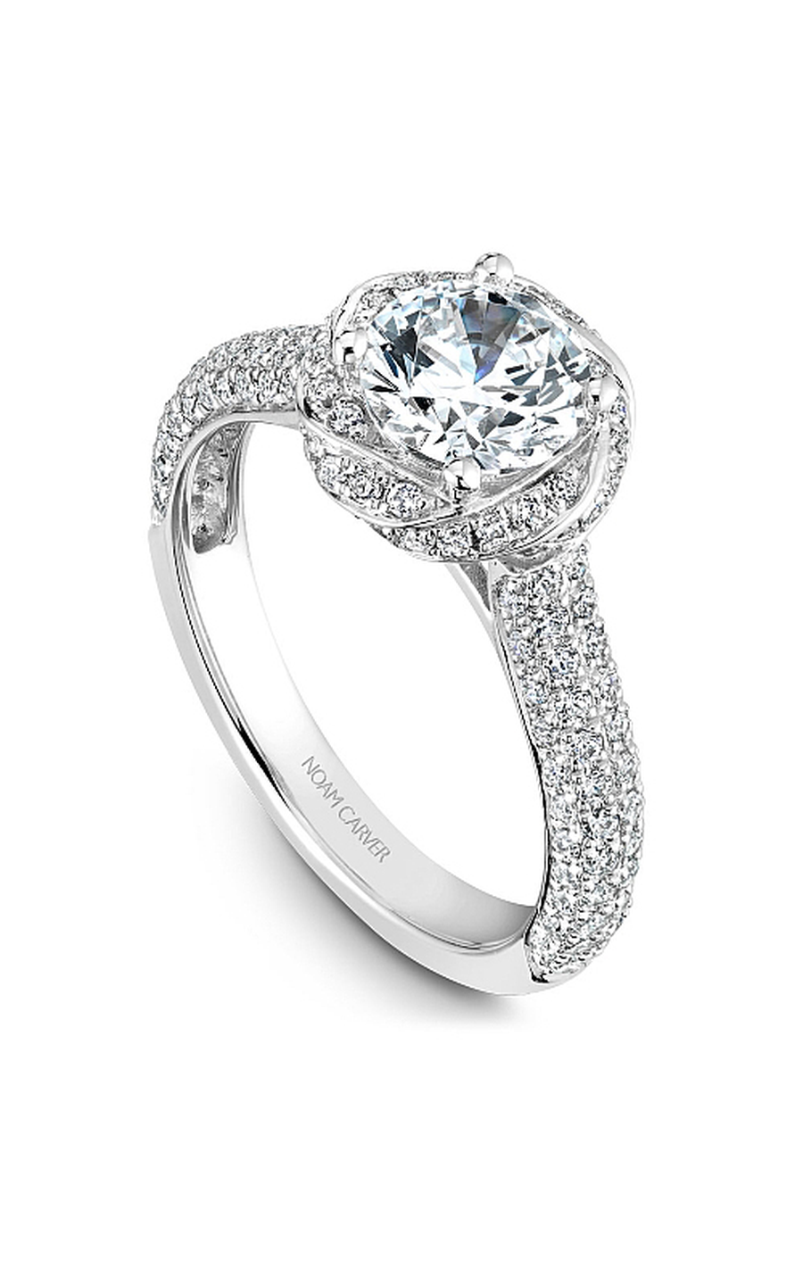 18K White Gold Floral Halo Round Engagement Ring