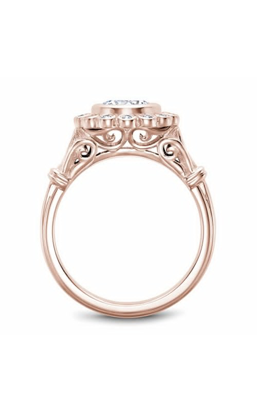 18K Rose Gold Floral Halo Round Engagement Ring