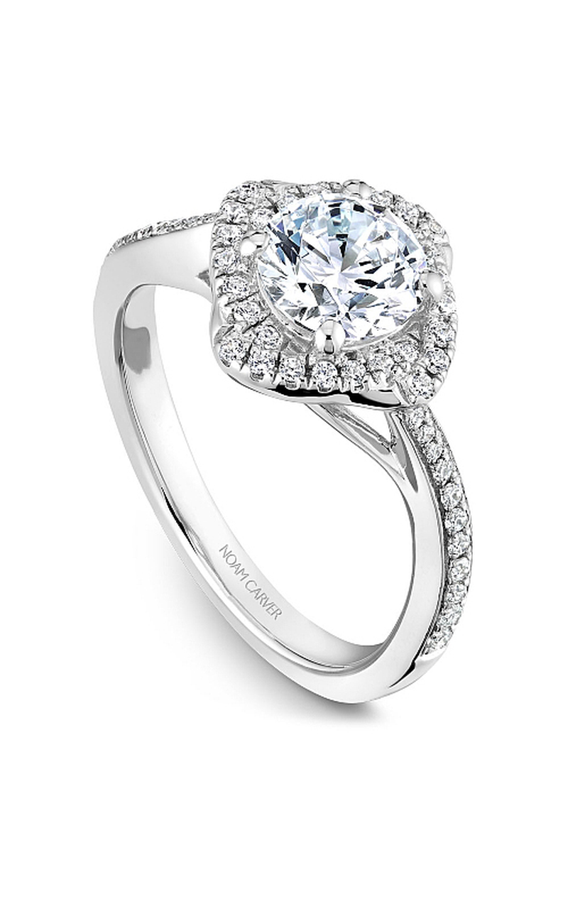 18K White Gold Floral Halo Round Engagement Ring