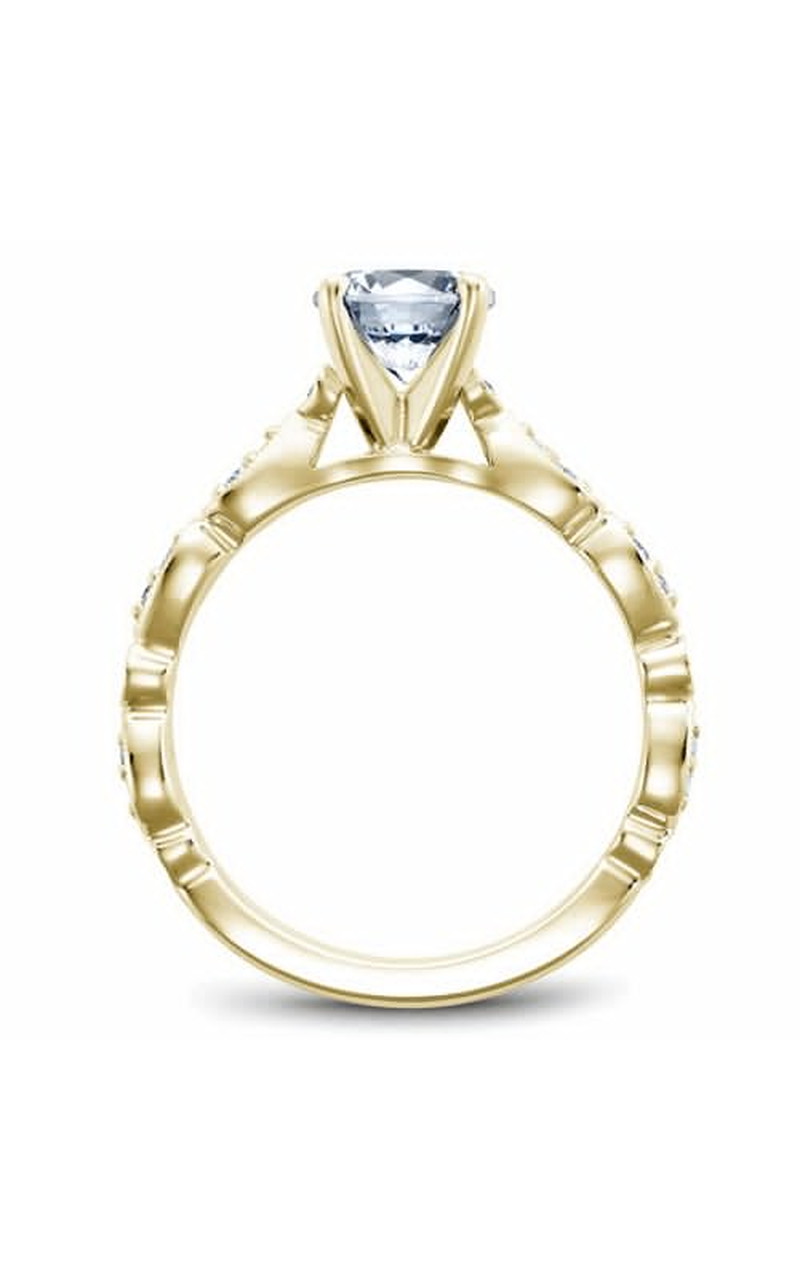 18K Yellow Gold Floral Sidestone Round Engagement Ring