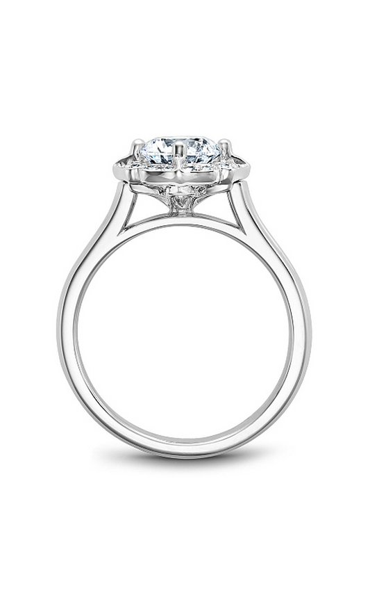 18K White Gold Floral Halo Round Engagement Ring