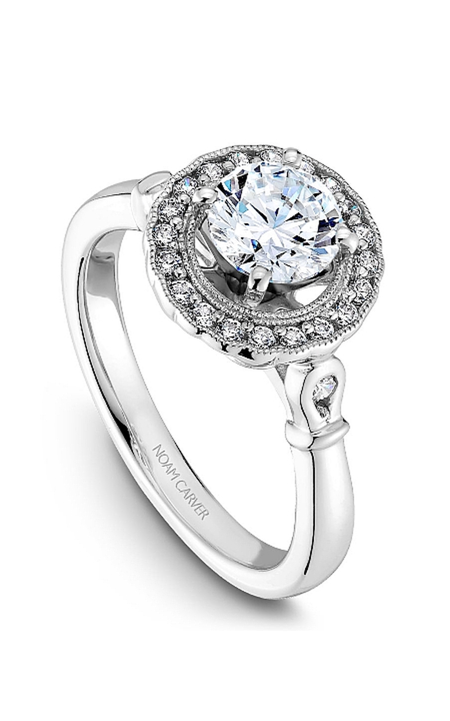 Platinum Floral Halo Round Engagement Ring