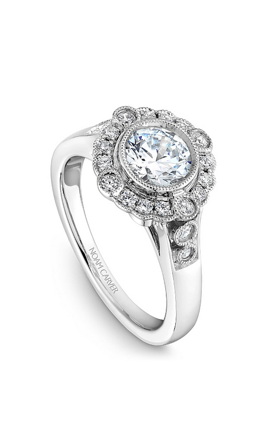 Platinum Floral Halo Round Engagement Ring