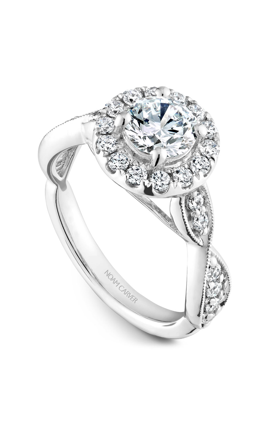 Platinum Floral Halo Round Engagement Ring