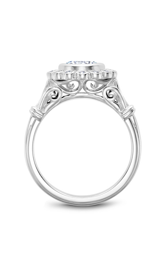 Platinum Floral Halo Round Engagement Ring
